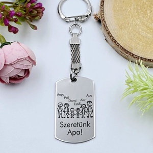 Szeretünk apa! - Családi kulcstartó személyre szabható grafikával. Egyedi ajándék apának - táska & tok - kulcstartó & táskadísz - kulcstartó - Meska.hu