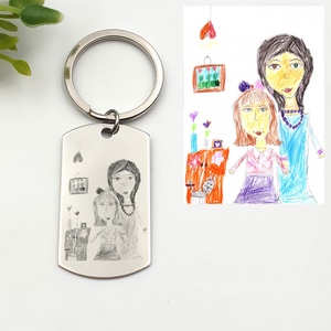 Gyerekrajzos kulcstartó - saját rajzzal (téglalap medál kulcskarikán), Táska & Tok, Kulcstartó & Táskadísz, Kulcstartó, Gravírozás, pirográfia, MESKA