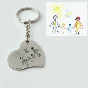 Gyerekrajzos kulcstartó - saját rajzzal (szív medál lánccal), Táska & Tok, Kulcstartó & Táskadísz, Kulcstartó, Gravírozás, pirográfia, MESKA