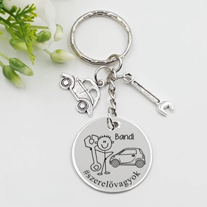 Autószerelőnek ajándék - autószerelő kulcstartó grafikával, egyedi névvel, felirattal, Táska & Tok, Kulcstartó & Táskadísz, Kulcstartó, Gravírozás, pirográfia, MESKA