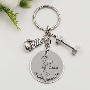 Bokszolónak ajándék - bokszoló kulcstartó grafikával, egyedi névvel, felirattal, Táska & Tok, Kulcstartó & Táskadísz, Kulcstartó, Gravírozás, pirográfia, MESKA