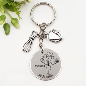 Cukrásznőnek ajándék - cukrásznő kulcstartó grafikával, egyedi névvel, felirattal, Táska & Tok, Kulcstartó & Táskadísz, Kulcstartó, Gravírozás, pirográfia, MESKA