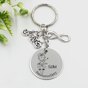 Motorosnőnek ajándék - motorosnő kulcstartó grafikával, egyedi névvel, felirattal, Táska & Tok, Kulcstartó & Táskadísz, Kulcstartó, Gravírozás, pirográfia, MESKA