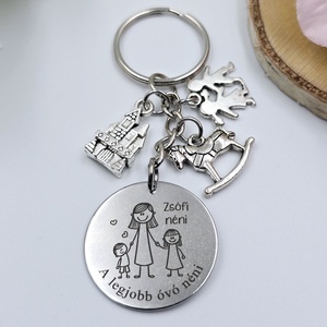Óvónőnek ajándék - óvónéni kulcstartó grafikával, egyedi névvel, felirattal, Táska & Tok, Kulcstartó & Táskadísz, Kulcstartó, Gravírozás, pirográfia, MESKA