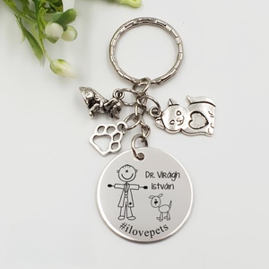 Állatorvosnak ajándék - állatorvos kulcstartó grafikával, egyedi névvel, felirattal, Táska & Tok, Kulcstartó & Táskadísz, Kulcstartó, Gravírozás, pirográfia, MESKA