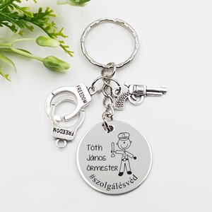 Rendőrnek ajándék - rendőr kulcstartó grafikával, egyedi névvel, felirattal, Táska & Tok, Kulcstartó & Táskadísz, Kulcstartó, Gravírozás, pirográfia, MESKA