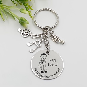 Zenésznek ajándék - zenész kulcstartó grafikával, egyedi névvel, felirattal, Táska & Tok, Kulcstartó & Táskadísz, Kulcstartó, Gravírozás, pirográfia, MESKA