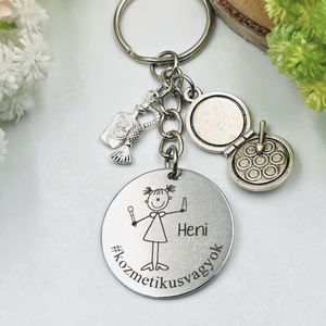 Kozmetikusnak ajándék - kozmetikus kulcstartó grafikával, egyedi névvel, felirattal, Táska & Tok, Kulcstartó & Táskadísz, Kulcstartó, Gravírozás, pirográfia, MESKA