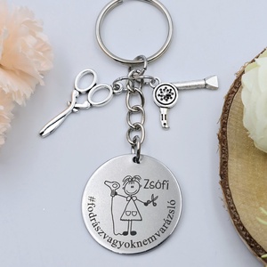 Fodrásznak ajándék - fodrásznő kulcstartó grafikával, egyedi névvel, felirattal, Táska & Tok, Kulcstartó & Táskadísz, Kulcstartó, Gravírozás, pirográfia, MESKA