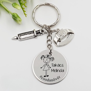 Ápolónőnek ajándék - ápolónő kulcstartó grafikával, egyedi névvel, felirattal, Táska & Tok, Kulcstartó & Táskadísz, Kulcstartó, Gravírozás, pirográfia, MESKA