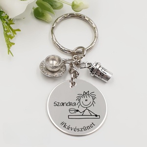 Kávérajongónak ajándék - kávérajongó kulcstartó grafikával, egyedi névvel, felirattal, Táska & Tok, Kulcstartó & Táskadísz, Kulcstartó, Gravírozás, pirográfia, MESKA