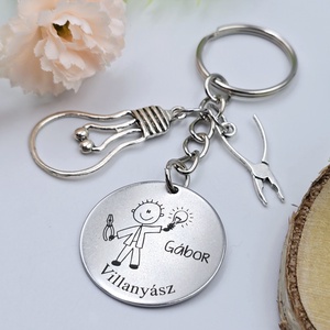 Villanyszerelőnek ajándék - villanyszerelő kulcstartó grafikával, egyedi névvel, felirattal - táska & tok - kulcstartó & táskadísz - kulcstartó - Meska.hu