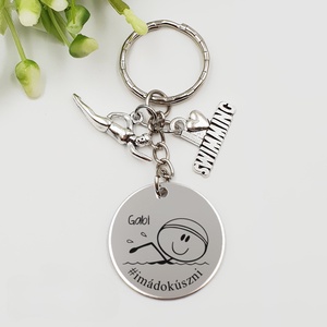 Úszónak ajándék - úszó kulcstartó grafikával, egyedi névvel, felirattal, Táska & Tok, Kulcstartó & Táskadísz, Kulcstartó, Gravírozás, pirográfia, MESKA