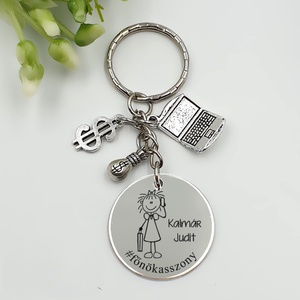 Főnöknőnek ajándék - főnöknő kulcstartó grafikával, egyedi névvel, felirattal, Táska & Tok, Kulcstartó & Táskadísz, Kulcstartó, Gravírozás, pirográfia, MESKA