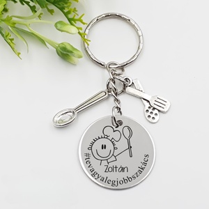Szakácsnak ajándék - szakács kulcstartó grafikával, egyedi névvel, felirattal, Táska & Tok, Kulcstartó & Táskadísz, Kulcstartó, Gravírozás, pirográfia, MESKA