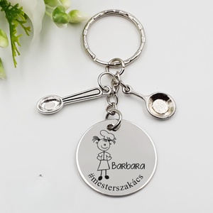 Szakácsnőnek ajándék - szakácsnő kulcstartó grafikával, egyedi névvel, felirattal, Táska & Tok, Kulcstartó & Táskadísz, Kulcstartó, Gravírozás, pirográfia, MESKA