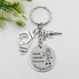 Rendőrnőnek ajándék - rendőrnő kulcstartó grafikával, egyedi névvel, felirattal, Táska & Tok, Kulcstartó & Táskadísz, Kulcstartó, Gravírozás, pirográfia, MESKA