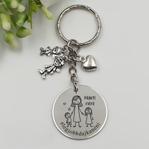 Dajka néninek ajándék - gondozó néni kulcstartó grafikával, egyedi névvel, felirattal, Táska & Tok, Kulcstartó & Táskadísz, Kulcstartó, Gravírozás, pirográfia, MESKA