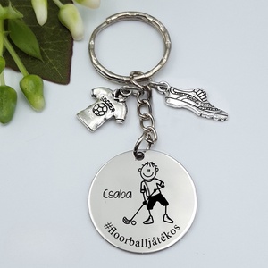 Floorball játékosnak ajándék - floorballos kulcstartó grafikával, egyedi névvel, felirattal, Táska & Tok, Kulcstartó & Táskadísz, Kulcstartó, Gravírozás, pirográfia, MESKA