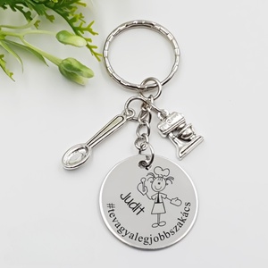 Szakácsnőnek ajándék - szakácsnő kulcstartó grafikával, egyedi névvel, felirattal, Táska & Tok, Kulcstartó & Táskadísz, Kulcstartó, Gravírozás, pirográfia, MESKA