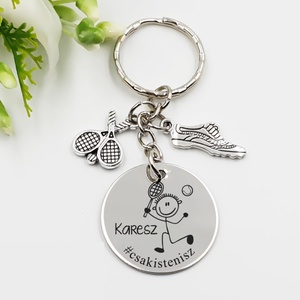 Teniszezőnek ajándék - teniszező kulcstartó grafikával, egyedi névvel, felirattal, Táska & Tok, Kulcstartó & Táskadísz, Kulcstartó, Gravírozás, pirográfia, MESKA