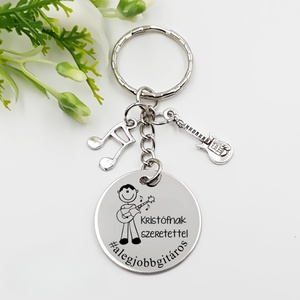 Gitárosnak ajándék - gitáros kulcstartó grafikával, egyedi névvel, felirattal, Táska & Tok, Kulcstartó & Táskadísz, Kulcstartó, Gravírozás, pirográfia, MESKA