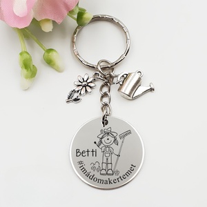 Kertésznek ajándék - kertésznő kulcstartó grafikával, egyedi névvel, felirattal, Táska & Tok, Kulcstartó & Táskadísz, Kulcstartó, Gravírozás, pirográfia, MESKA