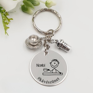 Kávérajongónak ajándék - kávérajongó kulcstartó grafikával, egyedi névvel, felirattal, Táska & Tok, Kulcstartó & Táskadísz, Kulcstartó, Gravírozás, pirográfia, MESKA