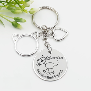 Cicagazdinak ajándék - cicagazdi kulcstartó grafikával, egyedi névvel, felirattal, Táska & Tok, Kulcstartó & Táskadísz, Kulcstartó, Gravírozás, pirográfia, MESKA