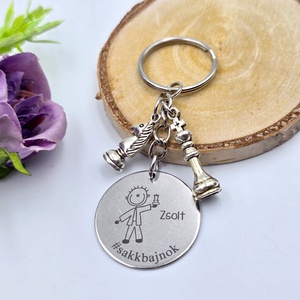 Sakkozónak ajándék - sakkozó kulcstartó grafikával, egyedi névvel, felirattal, Táska & Tok, Kulcstartó & Táskadísz, Kulcstartó, Gravírozás, pirográfia, MESKA