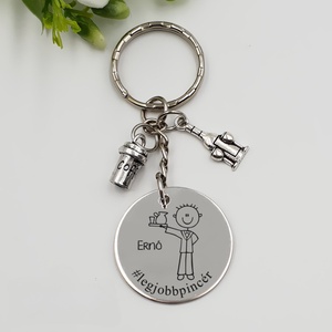 Pincérnek ajándék - pincér kulcstartó grafikával, egyedi névvel, felirattal, Táska & Tok, Kulcstartó & Táskadísz, Kulcstartó, Gravírozás, pirográfia, MESKA