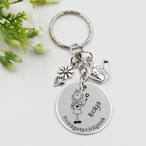 Virágboltosnak ajándék - virágkötő kulcstartó grafikával, egyedi névvel, felirattal, Táska & Tok, Kulcstartó & Táskadísz, Kulcstartó, Gravírozás, pirográfia, MESKA