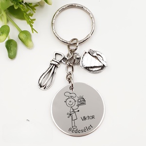 Cukrásznak ajándék - cukrász kulcstartó grafikával, egyedi névvel, felirattal, Táska & Tok, Kulcstartó & Táskadísz, Kulcstartó, Gravírozás, pirográfia, MESKA