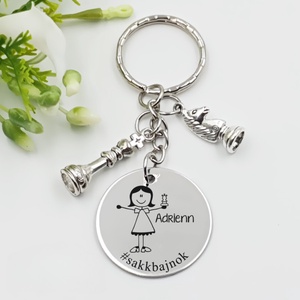 Sakkozónak ajándék - sakkozónő kulcstartó grafikával, egyedi névvel, felirattal, Táska & Tok, Kulcstartó & Táskadísz, Kulcstartó, Gravírozás, pirográfia, MESKA