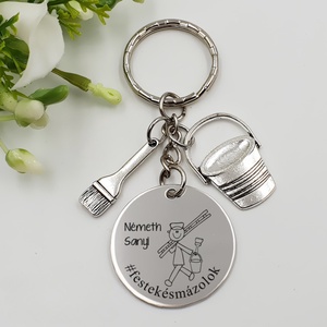 Szobafestőnek ajándék - szobafestő kulcstartó grafikával, egyedi névvel, felirattal, Táska & Tok, Kulcstartó & Táskadísz, Kulcstartó, Gravírozás, pirográfia, MESKA
