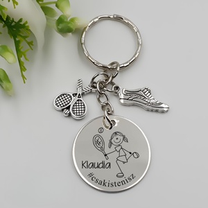Teniszezőnek ajándék - teniszezőnő kulcstartó grafikával, egyedi névvel, felirattal, Táska & Tok, Kulcstartó & Táskadísz, Kulcstartó, Gravírozás, pirográfia, MESKA