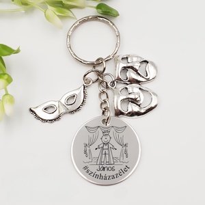 Színésznek ajándék - színész kulcstartó grafikával, egyedi névvel, felirattal, Táska & Tok, Kulcstartó & Táskadísz, Kulcstartó, Gravírozás, pirográfia, MESKA