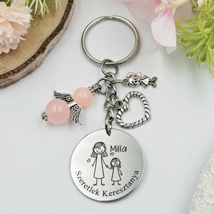 Keresztanyának ajándék - keresztanya kulcstartó grafikával, egyedi névvel, felirattal (kislányos), Táska & Tok, Kulcstartó & Táskadísz, Kulcstartó, Gravírozás, pirográfia, MESKA