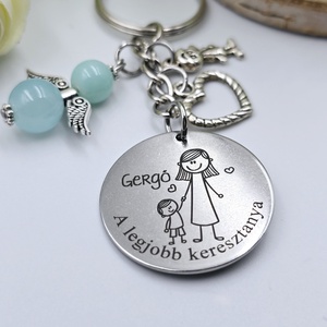 Keresztanyának ajándék - keresztanya kulcstartó grafikával, egyedi névvel, felirattal (kisfiús) - táska & tok - kulcstartó & táskadísz - kulcstartó - Meska.hu