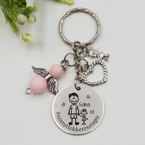 Keresztapának ajándék - keresztapa kulcstartó grafikával, egyedi névvel, felirattal (kislányos), Táska & Tok, Kulcstartó & Táskadísz, Kulcstartó, Gravírozás, pirográfia, MESKA
