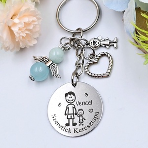 Keresztapának ajándék - keresztapa kulcstartó grafikával, egyedi névvel, felirattal (kisfiús), Táska & Tok, Kulcstartó & Táskadísz, Kulcstartó, Gravírozás, pirográfia, MESKA