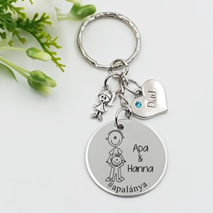 Apának ajándék - Apa-lánya kulcstartó grafikával, egyedi névvel, felirattal , Táska & Tok, Kulcstartó & Táskadísz, Kulcstartó, Gravírozás, pirográfia, MESKA