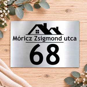 Gravírozott házszámtábla házikó mintával - 02 - otthon & életmód - ház & kert - házszám - Meska.hu