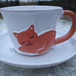 Cicás kávéscsésze, cicás csésze, mokkás csésze alátéttel -  - Meska.hu