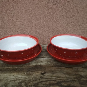 Piros pöttyös tányér szett, étkészlet 2 személyre -  - Meska.hu