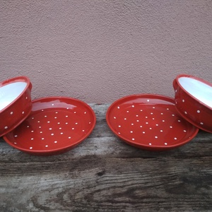 Piros pöttyös tányér szett, étkészlet 2 személyre -  - Meska.hu