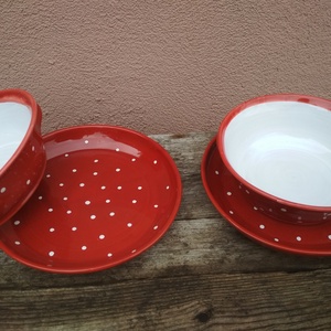 Piros pöttyös tányér szett, étkészlet 2 személyre -  - Meska.hu