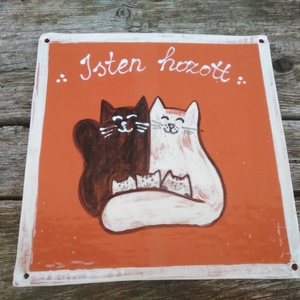 Isten hozott, cicás üdvözlő tábla, kerámia falikép -  - Meska.hu