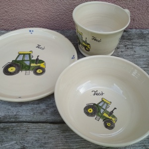 Traktoros gyerek étkészlet, Otthon & Életmód, Konyhafelszerelés, tálalás, Tálalás, Tányér & Étkészlet, Kerámia, MESKA