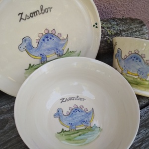 Dinoszauruszos gyerek étkészlet,, Otthon & Életmód, Konyhafelszerelés, tálalás, Tálalás, Tányér & Étkészlet, Kerámia, MESKA